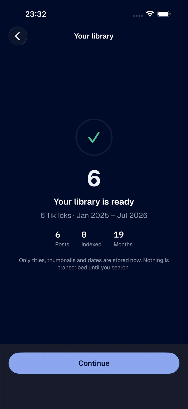 A biblioteca depois da varredura: os posts aparecem, nenhum indexado ainda