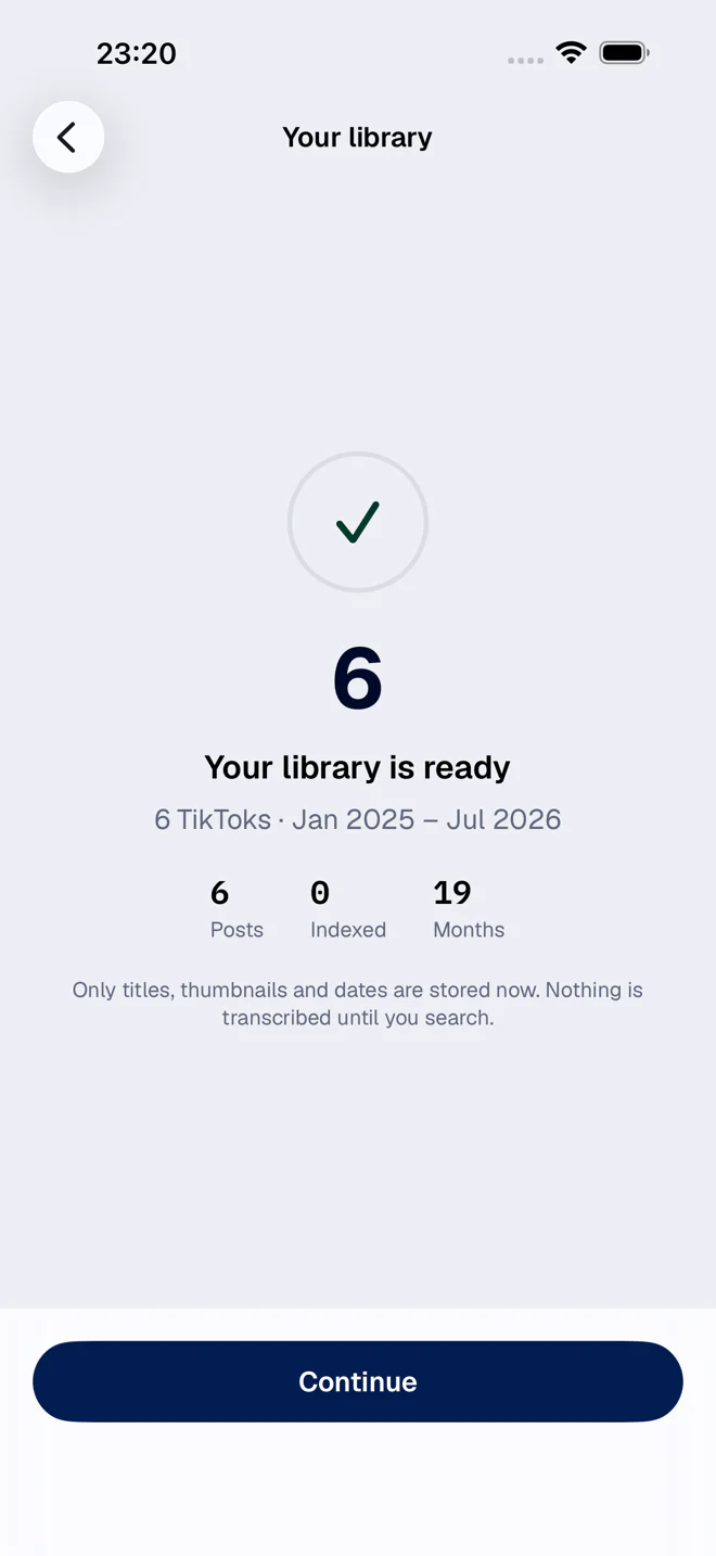 A biblioteca depois da varredura: os posts aparecem, nenhum indexado ainda